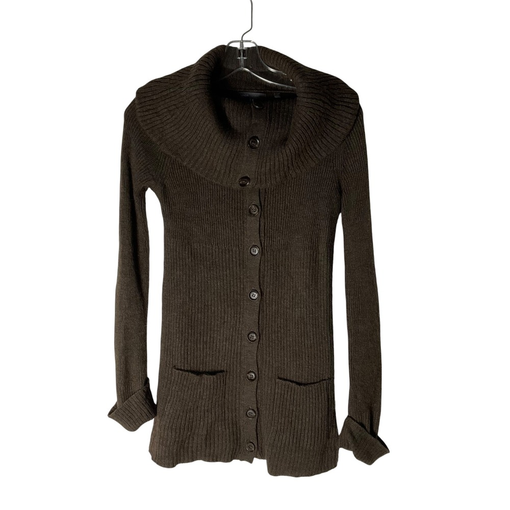 Vince Womens Ribbed-Knit Shawl-Collar Button-Front Sweater Brown‎ Size Small